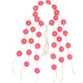 Pink daisy floral tassel headband detail view with braided ropes and wooden beads - Rose Red