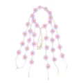 Vista dettagliata della fascia margherita viola boho, ghirlanda floreale con nappe perline. - Viola chiaro