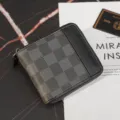 Men's short checkerboard zip wallet compact card holder coin purse PU leather fashion wallet - Plaid