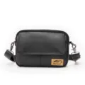 Black leather crossbody bag, vintage messenger style with flap and adjustable strap for men. - Black