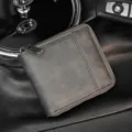 Men's short zipper wallet dark gray compact cardholder multi-card slot coin purse designer - Gray