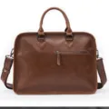 Classic retro brown leather business briefcase, professional men's laptop shoulder bag. - Coffee
