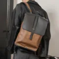 Men's Vintage PU Leather Backpack Brown and Black Travel Laptop Bag Daypack Variant - Matte Khaki