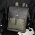 Vintage PU leather men backpack casual retro travel rucksack large capacity school book bag - Matte Green