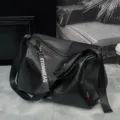 Black large capacity shoulder messenger bag, stylish casual travel crossbody bag for men. - Black