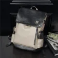 Elegante zaino in pelle bicolore da uomo, zainetto da viaggio casual con ampi scomparti spaziosi. - Bianco avorio