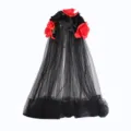 Serre-tête voile en filet noir gothique avec roses artificielles rouges et noires pour fête. - Sans Crâne / Noir Rouge
