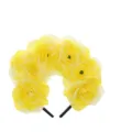 Yellow rose flower headband detailed view, ideal for party costume hair accessories. - Yellow