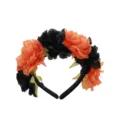Diadema de flores negro y naranja poliéster flor artificial tocado para fiesta de disfraces Halloween. - Negro y Naranja