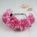 Pink fabric rose flower headband detail shot, gorgeous floral hair accessory for parties. - Pink