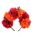 Halloween Blumen Haarreif mit roten orangen Rosen und Schmetterlingen fur Party Kostum - Rot Orange (Rote Rückseite)