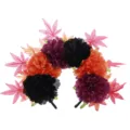 Serre-tête fleur Halloween avec fleurs artificielles multicolores et feuilles d'érable. - Noir Orange Violet