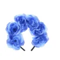 Blue artificial rose flower headband, elegant fabric floral hair hoop for party and festival dress up. - Blue
