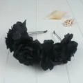 Black fabric rose flower headband vintage diamond velvet hair accessory for women girls party 8cm - Black