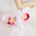 Artificial orchid flower hair clip double big bloom bohemian resort style hair accessory for women - White