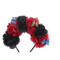 Serre-tête Halloween roses rouges et noires avec des papillons artificiels colorés pour fête - Noir Rouge (Dos Noir)
