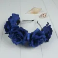 Dark blue fabric rose floral headband vintage velvet hair hoop for photography daily wear - Sapphire Blue