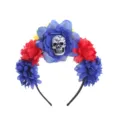 Halloween floral skull headband festival party costume hair hoop blue red flowers - Red and Blue