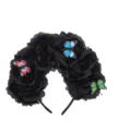 Serre-tête floral noir avec des papillons colorés, parfait pour les déguisements Halloween. - Noir (Dos Noir)