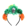 Halloween skull flower headband spooky party hair hoop festival costume hair accessories. - Green Orange