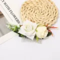 Elegant artificial flower hair comb with white roses, perfect for bridal wedding and dance. - Beige