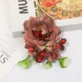 Exquisite fabric peony flower hair clip boho floral hairpin for vacation hat DIY accessories. - Coffee