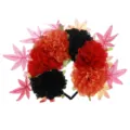 Serre-tête floral d'Halloween, fleur artificielle colorée et accessoire de cheveux feuille d'érable. - Noir/Rouge/Orange