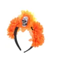 Halloween skull headband with orange flowers, perfect for party costume and festival dress up. - Orange