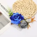 Peigne a cheveux fleur de rose en velours bleu mariage mariee accessoires de fete - Bleu saphir