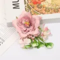 Pince à cheveux fleur de pivoine en tissu artificiel bohème pour chapeau de paille - Rose racine de lotus