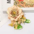 Artificial peony fabric flower hair clip DIY bohemian vacation hair accessory floral brooch. - Khaki
