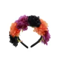 Diadema con Flores Artificiales Halloween Negro Naranja Púrpura Accesorio para Pelo - Negro Naranja Morado