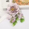 Bohemian pink artificial peony flower hair clip DIY fabric floral hat accessory for holiday - White Purple