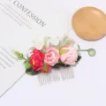 Artificial flower hair comb bridal hair accessory floral silver comb for wedding dancing - Pink