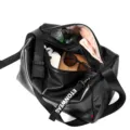 Black large capacity leather gym duffle bag with shoulder strap and multiple inner pockets. - Wet and Dry Separation Version / Black Upgraded - Wet and Dry Separation