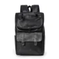 Zaino casual in pelle nera da uomo, grande capacità per viaggi e borsa scolastica quotidiana. - Nero