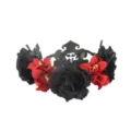 Gothique Noir Rouge Rose Bandeau De Cheveux Pour Halloween Fête Couronne Florale - Noir + Rouge