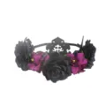 Serre-tête floral gothique sombre avec roses noires et croix pour fête d'Halloween style. - Noir & Violet
