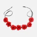 Red rose flower choker necklace bohemian floral headband holiday beach hair accessory detail - Red