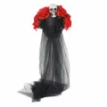 Elegante diadema Halloween de calavera con rosas y velo negro para fiestas mujeres. - Rojo