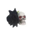 Halloween gothic black rose skull hair clip, creepy party costume hair accessory detail. - Black