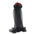 Halloween black lace veil headband with red and black roses, gothic party hair accessory. - Red + Black