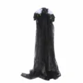 Closeup of Halloween black lace veil headband with black and white roses for party costume - Black + White
