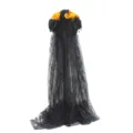 Halloween black lace veil headband with gothic rose flowers, detailed party hair accessory. - Black and Orange