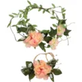 Bohemian floral crown and wristband set, artificial peony flower hair accessories. - Light Pink Set