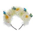 Detailed view of white floral butterfly hair hoop, elegant costume headband for party use. - Beige Peony Butterfly Headband