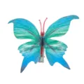 Primo piano dettagliato della molletta per capelli a farfalla in tessuto blu con trama e clip. - Verde Blu #7