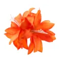 Orange artificial double lily flower hair clip detail, perfect for vacation photo styling. - Orange