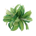 Detailopname van de groene stoffen lelie haarspeld met witte meeldraden voor de zomer. - Groen