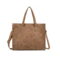 Stylish brown PU leather tote bag for men and women, perfect for daily commuting or casual use. - Khaki